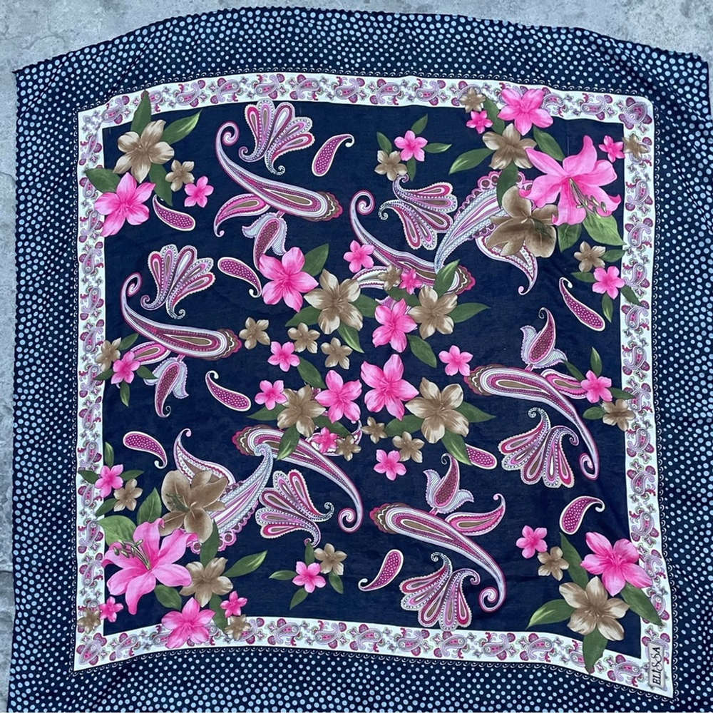 ELISSA Floral Paisley Silk Scarf - Pink and Brown